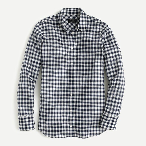J. Crew Classic-fit Boy Shirt Blue & White Crinkle Gingham Button Front - Size 4 - Picture 1 of 9